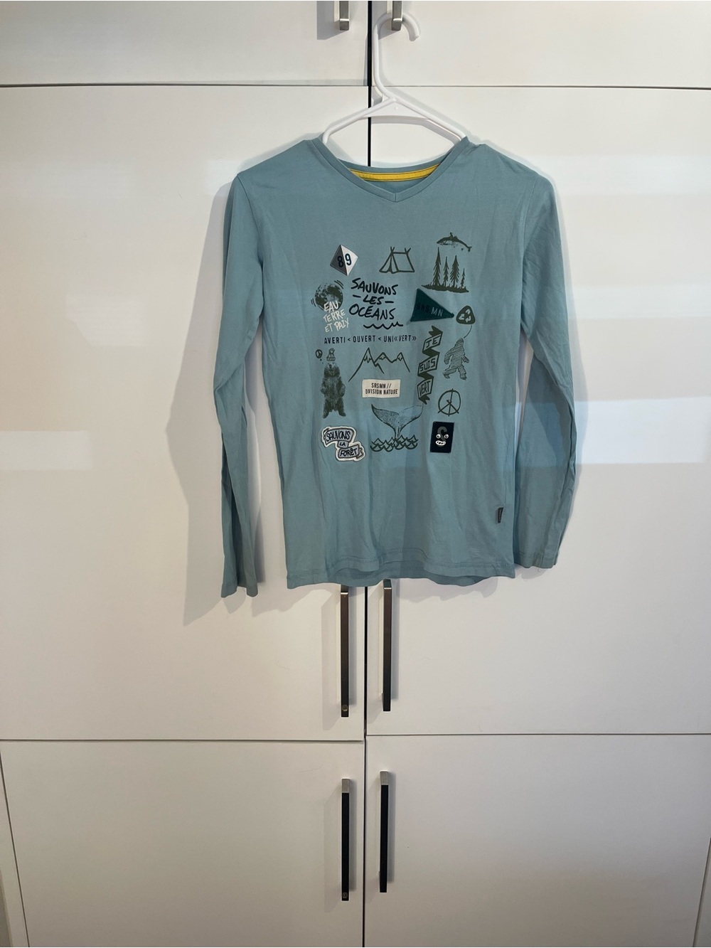 Kids Long Sleeve Graphic Tee in Light Teal - Souris Mini